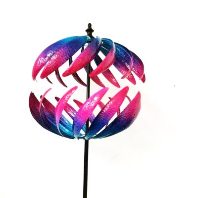 China Nordic Style Minimalist Decorative Garden Colorful 3D Wind Spinners With Yard Stake Metal Garden Spinner for sale