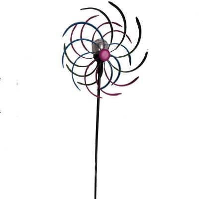 China Garden Decoration Metal Colorful Light Wind Spinner Solar Yard Stake for sale