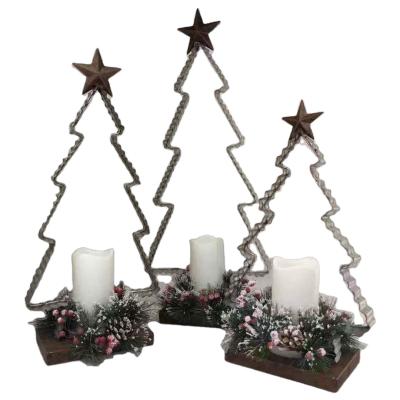 China Christmas Decro Metal Table Top Artificial Christmas Tree with PVC Garland and LED Candle for sale