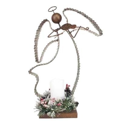 China Artificial Christmas Angel Ornament Decro Metal With PVC Garland And LED Candle for sale