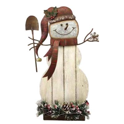 China Christamas Decoration Metal with MDF Christmas Snowman w/LED Lights & PVC Garland Figurine for sale