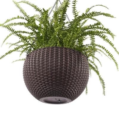 China China Round Decor Resin Rattan Round Hanging Basket Planter Plastic Flower Plant Pot for sale