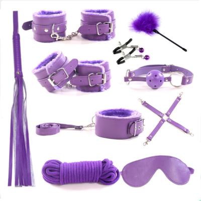 China SM Fetish Bondage Kit 10pcs Fetish Bondage Kit 10pcs Fetish Sex Toy Sexy Slave Leather Bed SM Fetish Bondage Kit 10pcs Handcuffs Bondage Restraints For Adult Bondage Set for sale