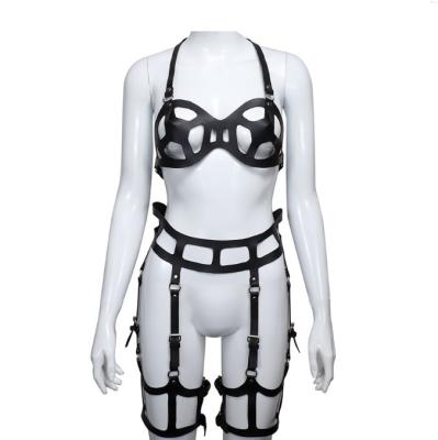 China Polyester Leather 2 Piece Bra Strap Harness Bra Cavity Cover bdsm Tube Sex Toy Leather for sale