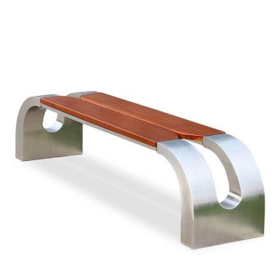 China New Design Long Metal Bench Modern Wood Seat Park Outdoor Waiting Bench With Stainless Steel Frame for sale