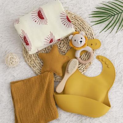 China Teether Organic Soft Bamboo Cotton Silicone Rabbit Blanket Wrap Therapy 2022 Newborn Baby Gift Set for sale