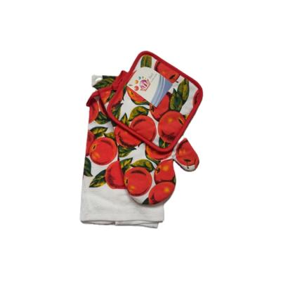 China Potholder Kitchen Towel Oven Gloves 3pcs Promotional Azo Free Customized Kitchen Set for sale