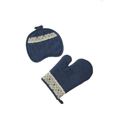 China Jeans Cotton Cloth Silver Coating Pot Holder and Oven Mitt Kitchen Set Azo Free for sale