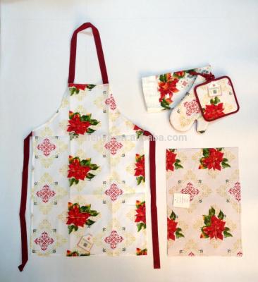 China Drink / Food Customized Christmas Kitchen Towels Aprons And Oven Mitt Set for sale