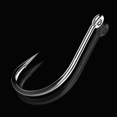 China 50pcs Fishhooks Set Stainless Steel Color Coating High Carbon Barbed Black Carp Fish Hook Sharped Flattened Fishhook Long Leg 2#-22# for sale