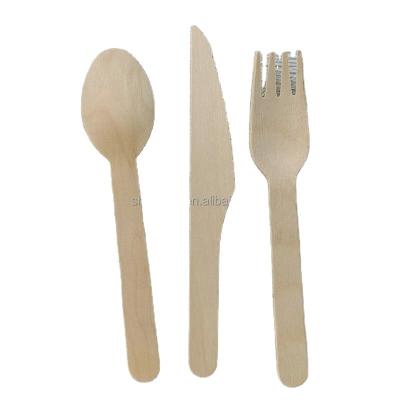 China Eco-Friendly Manufacturers Cutlery Set Birch Wood Spoon/Disposable Wooden Forks /Flatware Sets Outdoor Wooden Tableware for sale