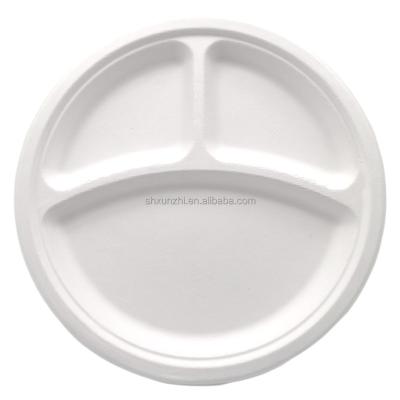 China Eco Friendly Disposable Bagasse 9 Inch 2 Compartment Dishes Biodegradable Compostable Tableware for sale