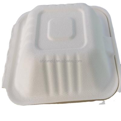 China Eco Friendly Natural Beige Bagasse Pulp Food Clamshell Container Sugar Cane Tableware for sale