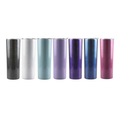 China Wholesale Custom Logo Stainless Steel Insulated Viable Glitter 20oz Sublimation Skinny Tumblers With 20oz Straw And Lid Glitter Tumble for sale