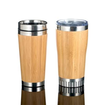 China Sustainable Wholesale 450ml 520ml Eco-friendly Stainless Steel Insulated Coffee Travel Natural Bamboo Wooden Tumbler for sale