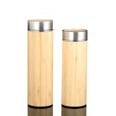 China 100% Sustainable Natural Bamboo Vacuum Tumbler 304 Stainless Steel Water Bottle Wooden Bamboo Coffee Tumbler With Infuser for sale