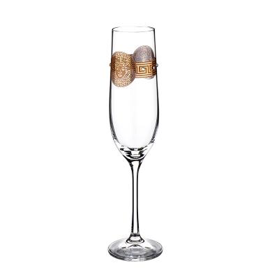 China Gold Exquisite Design Qualified Supplier Home Decoration Tableware Set Wine Cups 190ML Fluted Wedding Champagne Glasses With Pure Gold Pattern for sale