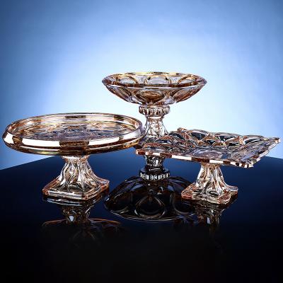 China Europe Home Glassware Fruit Dish Crystal Craft Amber Color Crystal Glass Decorative Fruit Bowl In Stock for sale