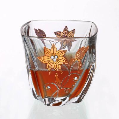 China Hot Sale Bohemia Crystal Gold Painting Whiskey Glass Tumbler Lead Free Old Fashioned Home Decoration for sale