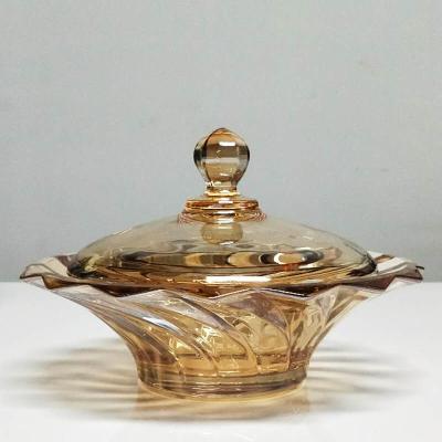 China Wholesale Viable Clear Colorful Glass Sugar Pot For Decoration, Crystal Glass Candy Jar With Glass Lid for sale