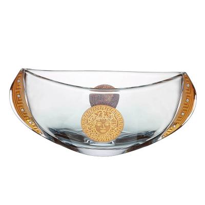 China Home Decor Luxury e Bohemia Crystal Candy Bowls Morden Fruit Bowl with Gold Engraved Fancy Pattern for sale