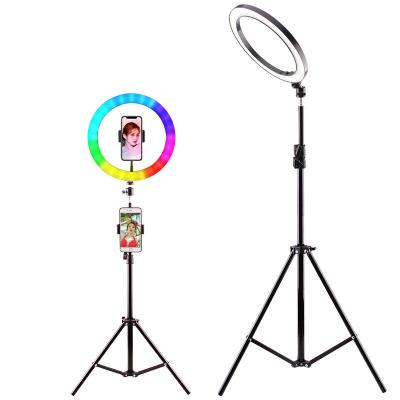 China Wholesale 10 Mode RGB Changing Super Video Ringlight / 26cm Multicolor LED Ring Light Tripod Stand Low Price 10 Inch RGB Selfie for sale