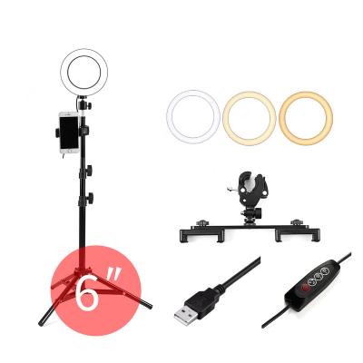 China Live Show Video Tianmei 6 Inch 16cm Aluminum Photography Selfie Makeup Bio Color Dimmable LED Ring Light with Desktop Mini Tripod Stand for sale