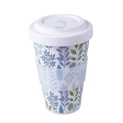 China Viable Wholesale Sublimation Eco Friendly Purple Green Leaf Bamboo Travel Mug for sale