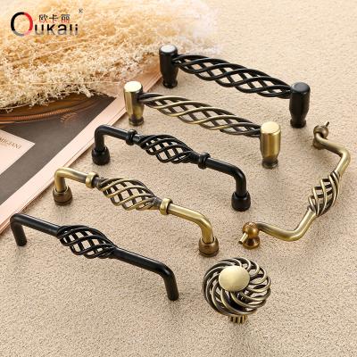 China European Oukali Metal Birdcage Cabinet Wardrobe Drawer Handles Black Bronze Modern Fashion Shape Antique Furniture Handle Antique Knobs And Handles for sale