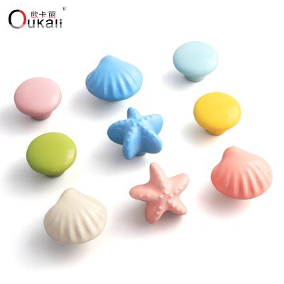 China Chinese Oukali Kids Colorful Cute Round Shape Bedroom Furniture Handle Drawer Pulls Fancy Ceramic Cabinet Drawer Knobs for sale