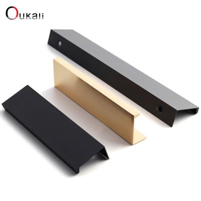 China Oukali Modern Simple Aluminum Profile Hidden Handle Embedded Furniture Gold Handles 800mm 128Mm Kitchen Wardrobe Profile Drawer Cabinet for sale