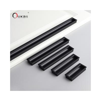 China Modern Vintage Black Cladding Modern Door and Window Pulls Furniture Cabinet Aluminum Profile Hidden Long Kitchen Wardrobe Handles for sale