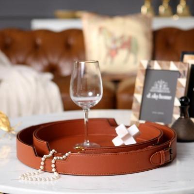 China MAXERY Leather Tray Tabletop Plate Modern Urban Leather Serving for Hotel Home Gift for sale