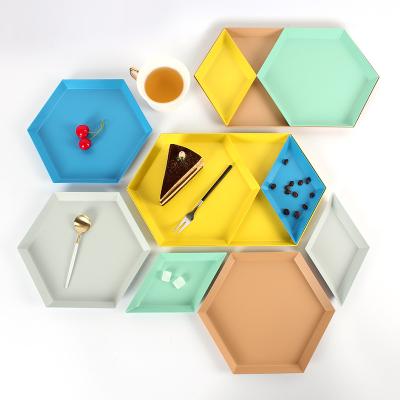 China Polygon Sustainable Home Decoration Nordic Maxery INS Painting Tray Decorative Storage Metal Tray for sale