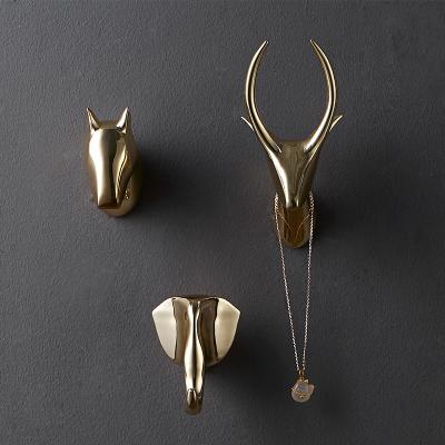 China Nordic Creative Home Decoration Zinc Alloy Metal Wall Decor Antler Gold Bathroom Wall Cloth Stocked Animal Hook for sale