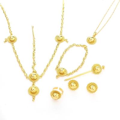 China Ethiopian Eritrea Easter Habesha Ethiopia Style Jewelry 24K Popular Fashionable Gold Color Women Wedding Jewelry Set for sale