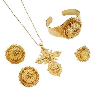 China Popular Ethiopian Gold Color Fashionable Eritrean Habesha Wedding Party Jewelry Sets African Traditional Jewelry for sale