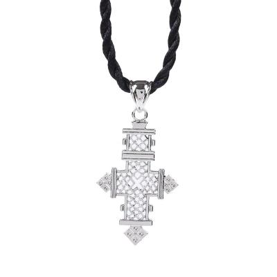 China Popular Trendy 24K Silver Color African Jewelry For Ethiopian Cross Pendant Necklace Women Jewelry Gifts for sale