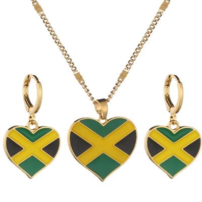 China Jamaican National Flag Map Heart Jamaica Jewelry Set Popular Fashionable Necklaces Dangle Earrings for sale