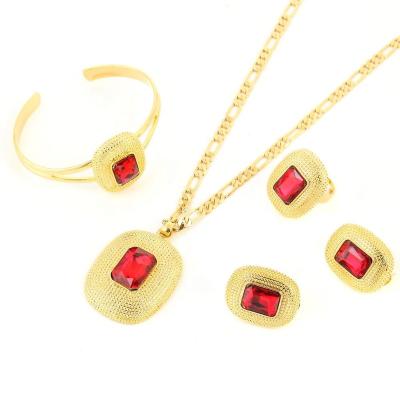 China 24K Gold Huge Popular African Popular Color Pendant Bracelet Earring Sets Classic Stone Jewelry Set for sale