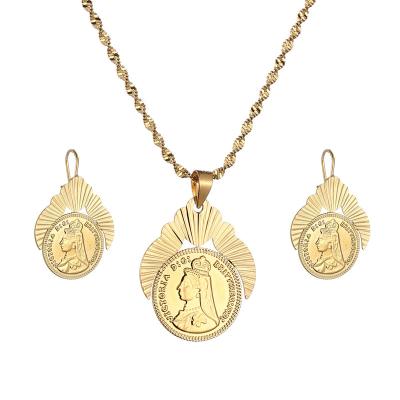 China FASHION UK Jewelry Set VICTORIA BRITT Coin Pendant Necklace Earrings for sale