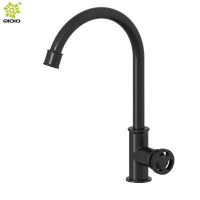 China New Faucets 2022 Nice Style Retro Industrial Quality Metered Brass Kitchen Sink Tap Single Cold Faucet Black Chrome OEM for sale