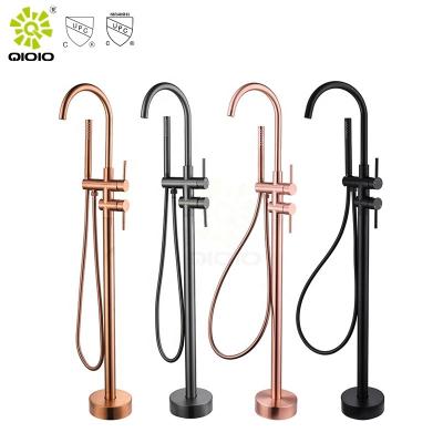 China Free Modern Sliding Bar Hot Sale Swept 304 Stainless Steel Hot Mixed Floor Bathroom Shower Head Cold Free Standing Bathtub Faucets for sale