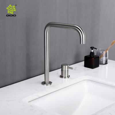 China Metered Faucets Kaiping Factory SUS304 Brushed Basin Faucet Bathroom Deck Mounted Single Handle High Basin Faucet Mixer Taps for sale