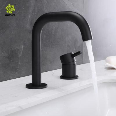 China Hot-Selling Matt Black 304 Stainless Steel Deck Mounted Hot And Cold Water Bathroom Basin Faucet Basin Wash Mixer Tap for sale