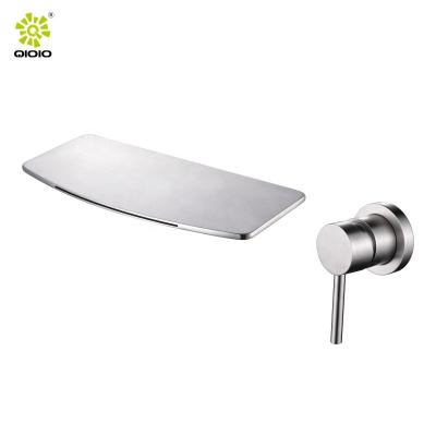 China Bathroom 304 SS Taps Modern Sanitary Ware Waterfall Wall Mounted Hot Cold Metered Single Handle Basin Faucet Mixer Taps for sale