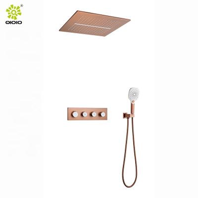 China Barless 304SS Swept Rose Gold Concealed Thermostatic Shower System Rainfall Ceiling Shower Set For Bathroom Villa Hotel for sale