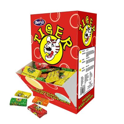 China Cheap price halal meat 4cm assorted fruit sticker tattoo chewing bubble gum piece for sale