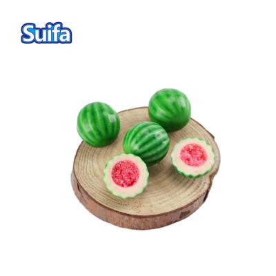 China Sour Powder Watermelon Bubble Gum Gumballs Filling Ball for sale