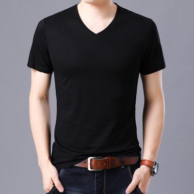 China Anti-pilling Men's T-shirt Plain Stretch Men's Knit V-Neck Short Sleeve T-Shirt for sale